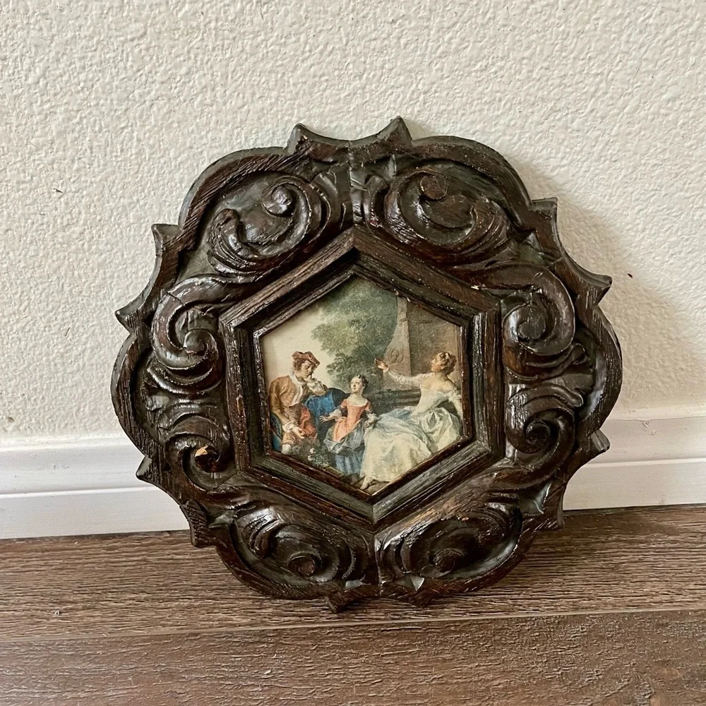 Vintage Ornate Brown Framed Art Piece 9/9 inch